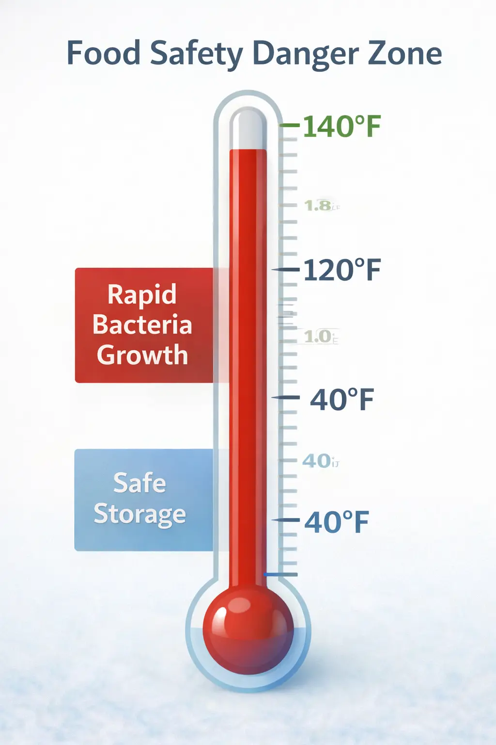 Temperature Danger Zone Chart showing bacterial growth between 40F and 140F
