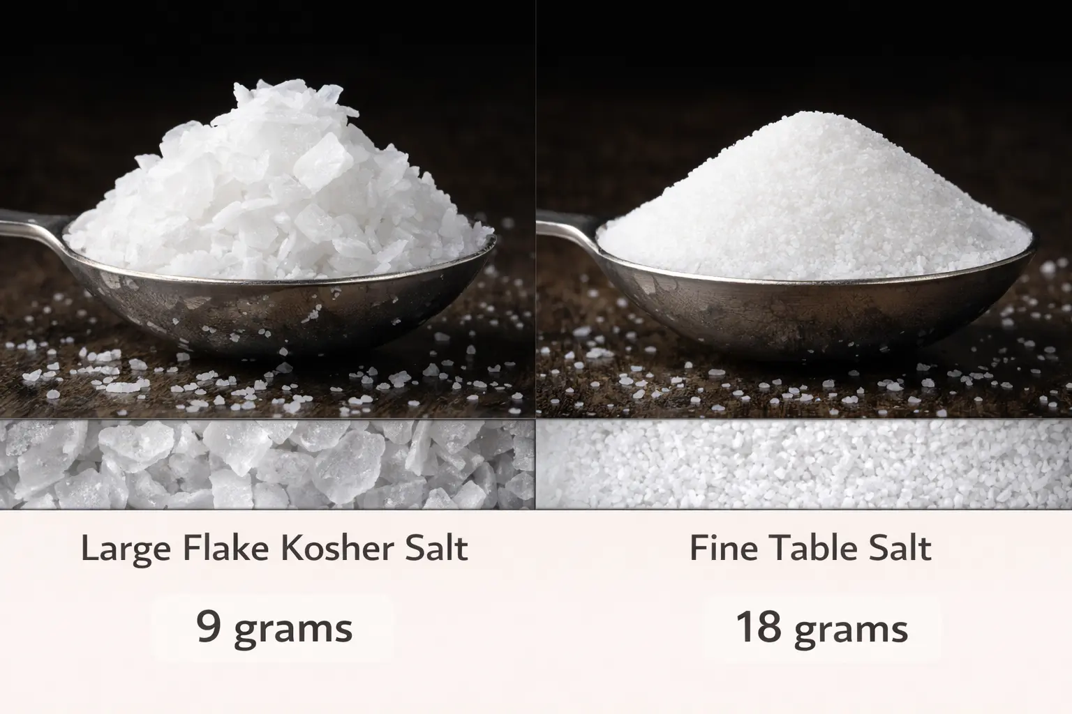 Salt density comparison: Diamond Crystal vs Table Salt